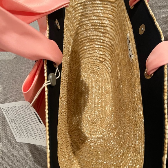 NEW EUGENIA KIM Carlotta Bow-embellished Straw Tote In Beige & Pink - Picture 6 of 9